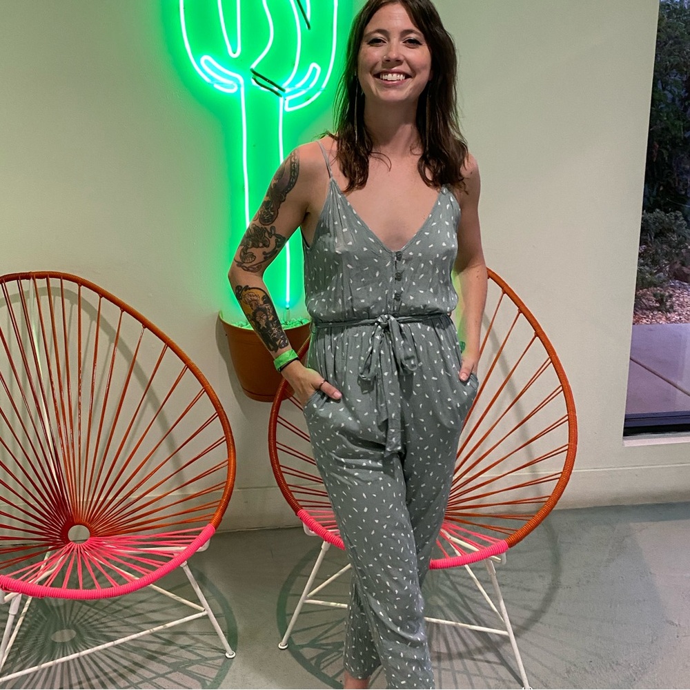 Festival Vacation Green/Blue Sleeveless Jumpsuit with Pockets